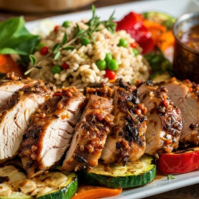 Sliced Jerk Chicken and Rice by Anderson Catering